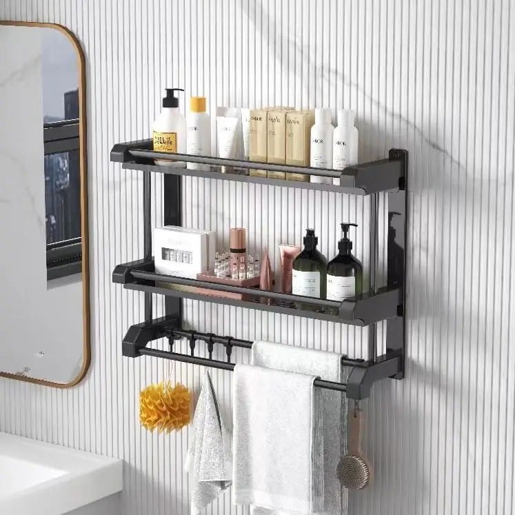 2 step wall-mounted Bathroom Storage Shelf No-Drill Bathroom Organizer Rack for Toilet, Washroom &amp; Vanity Toiletries