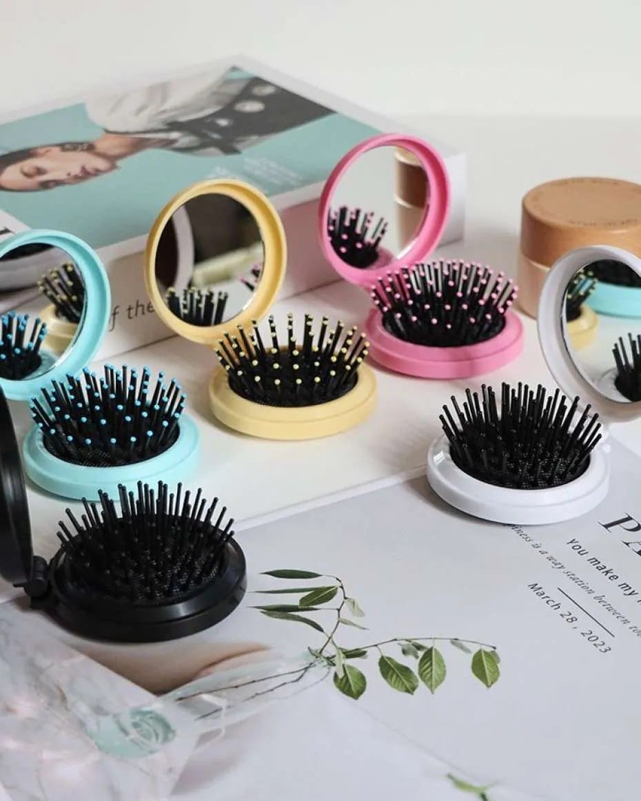 Folding Air Bag Small Comb with Makeup Mirror DIY Cute Girl Air Cushion Head Massage Comb Mirror Integrated