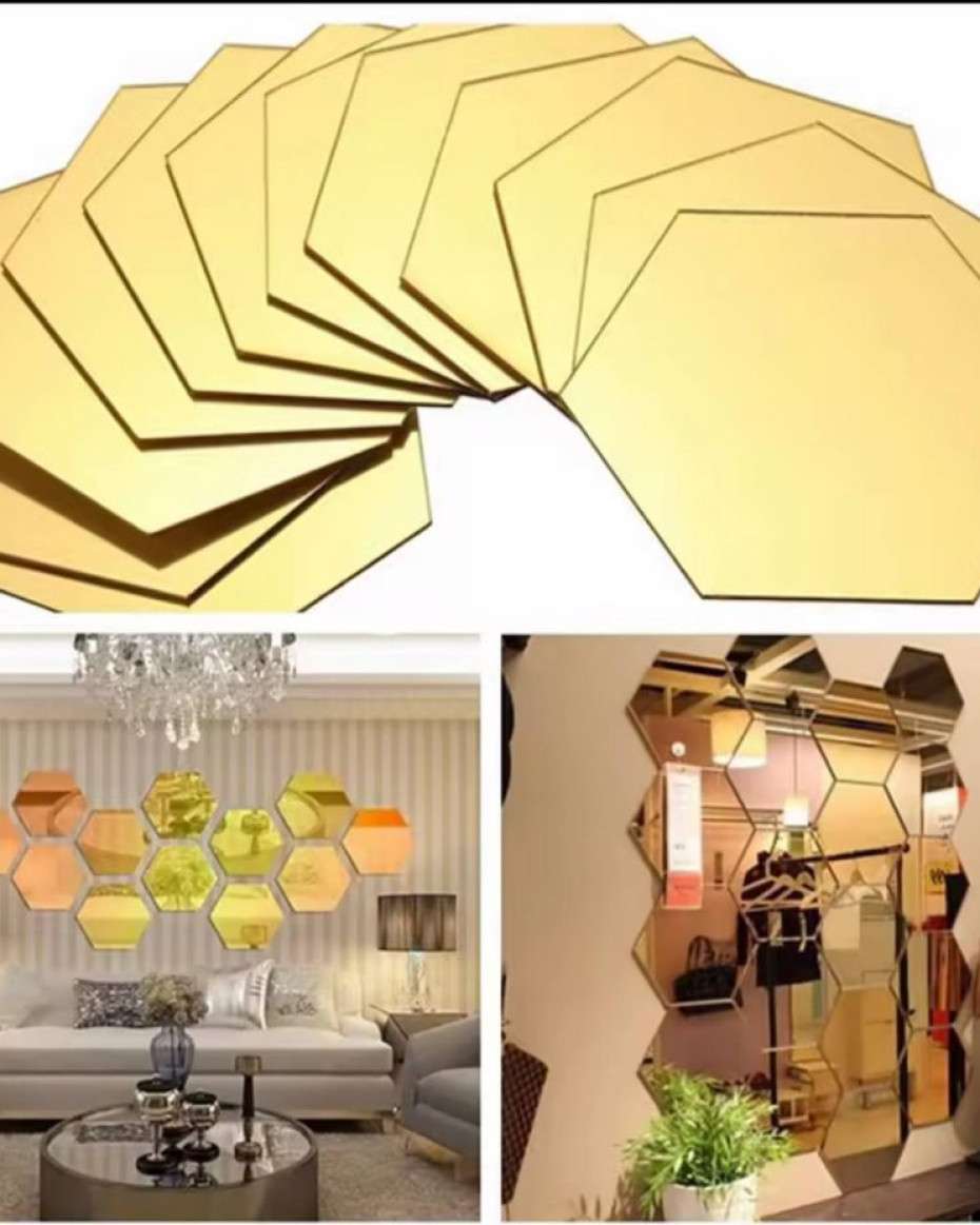 12Pcs 3D Regular Hexagon Honeycomb Decorative Acrylic Mirror Wall Stickers Living Room Bedroom Poster Home Decor Room Decoration.
