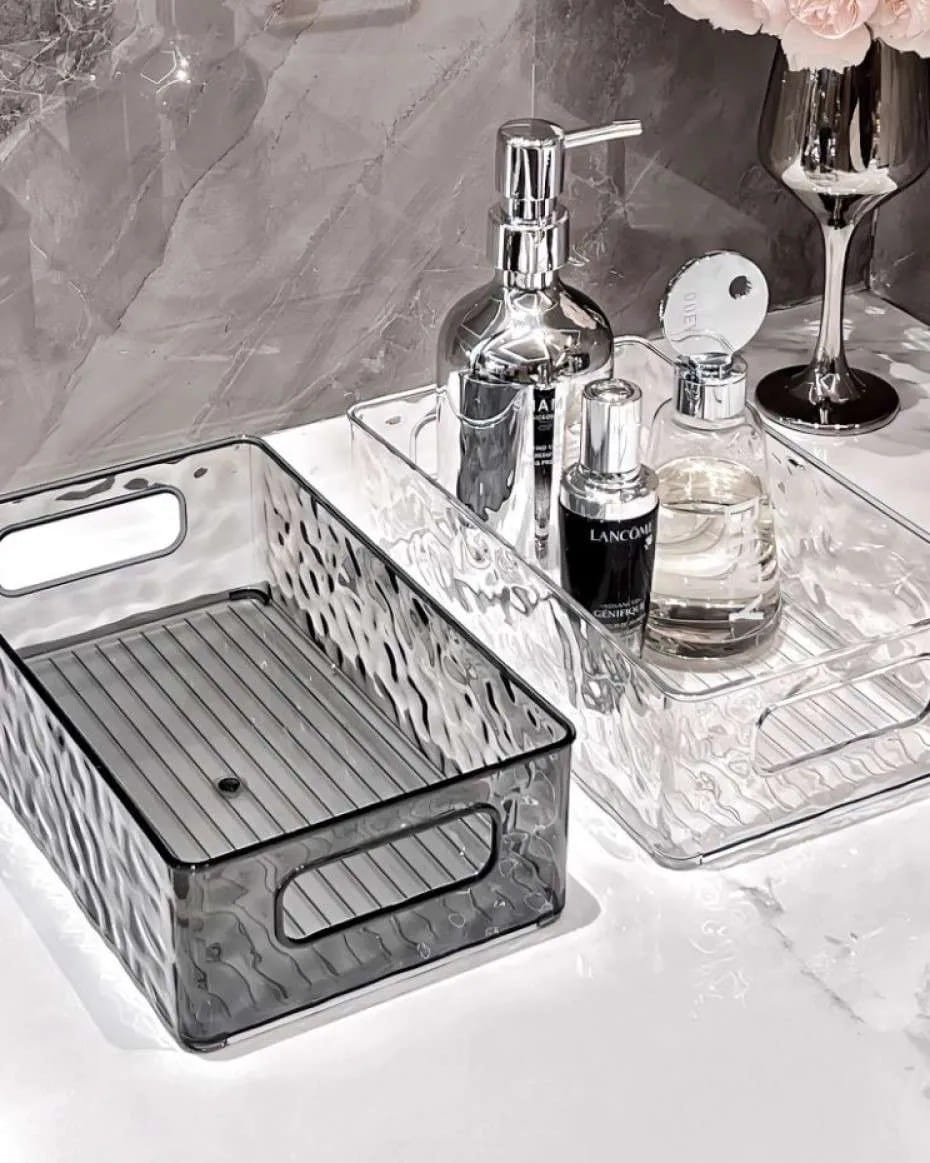 Light luxury glacier pattern storage box high-looking bathroom desktop cosmetics organizing box plastic storage basket with handle