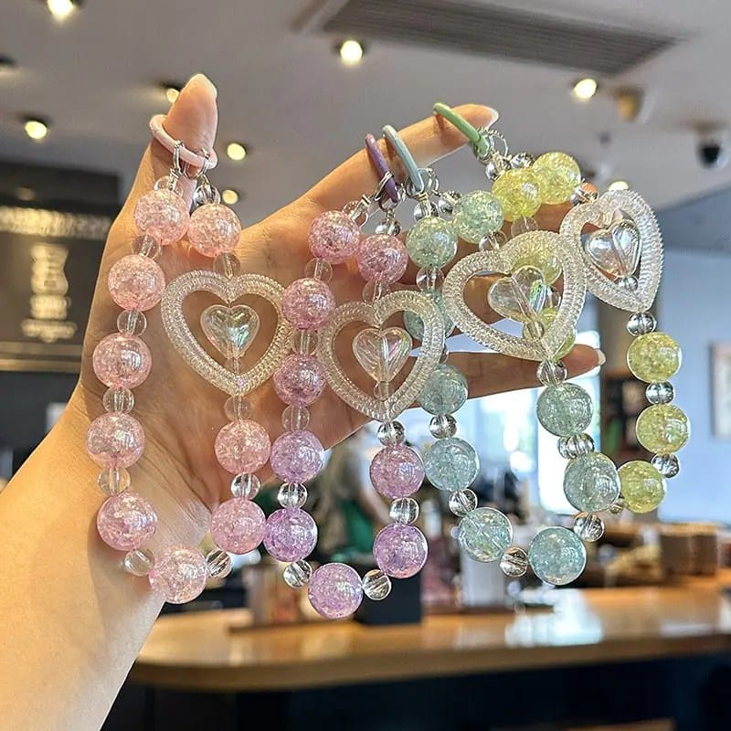 women’s acrylic keychains, high-end DIY heart-shaped beaded phone charms with cards and clasps.