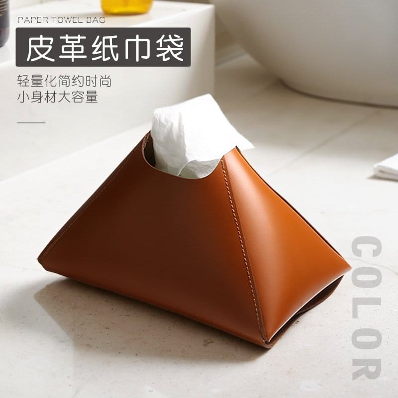 Nordic minimalist leather tissue bags offer a chic, space-saving way to organize tissues on your tabletops