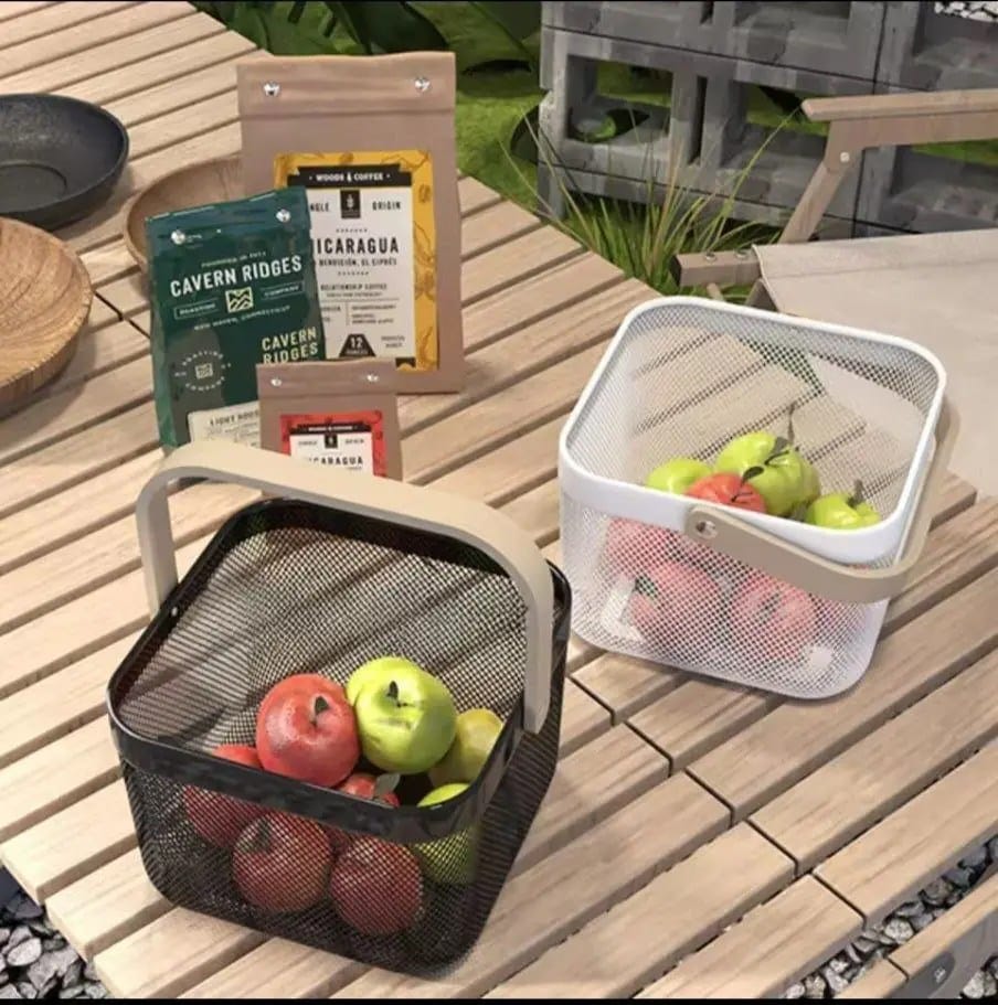 Storage basket with wooden handle