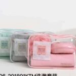 Transparent PVC zipper bags for organizing travel toiletries and cosmetics.