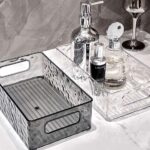 Light luxury glacier pattern storage box high-looking bathroom desktop cosmetics organizing box plastic storage basket with handle