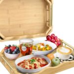 Quality 3in1 bamboo tray set with metal gold handle.