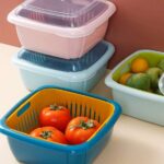 3 In 1 Double Layer Drain Basket Box with Lid Multifunction Refrigerator Crisper Storage Container Vegetable Organizer.